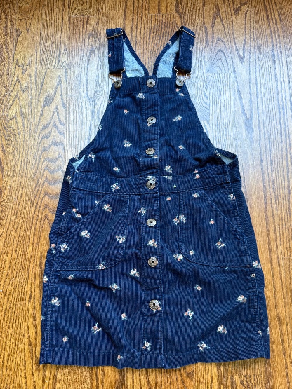 OshKosh B'gosh Navy Corduroy Floral Button-Front Overall Dress Sz 8